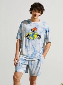 SHEIN Earth Day Fanverse Picks Men Cartoon And Tie Dye Print Drop Shoulder Tee & Shorts Set - Multicolor - View 7