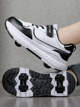 秋冬季節青少年閃爍運動鞋,彩塊設計,四輪穩定,神奇魔術貼,可調節,可拆卸,2合1,適用於步行/跑步