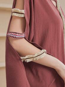 Al Najma 女款分袖阿拉伯傳統連衣裙,配編織邊修補拼接 - 西瓜粉 - 查看 6