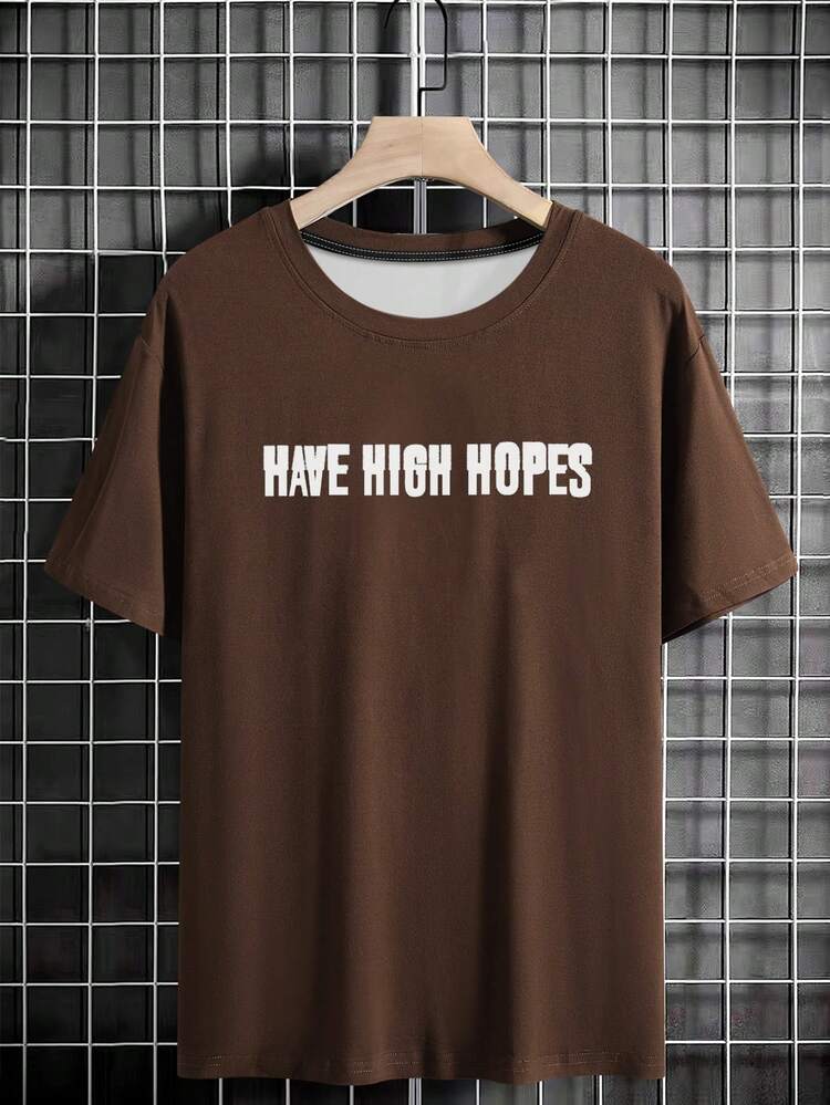 Men's Slogan Print Drop Shoulder T-Shirt