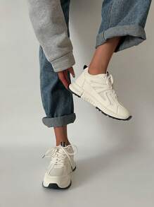 SRSOO 2025 新款学生运动鞋，休闲复古硫化运动鞋，百搭学院风厚底女式 Gump 鞋 - 米色 - 查看 7