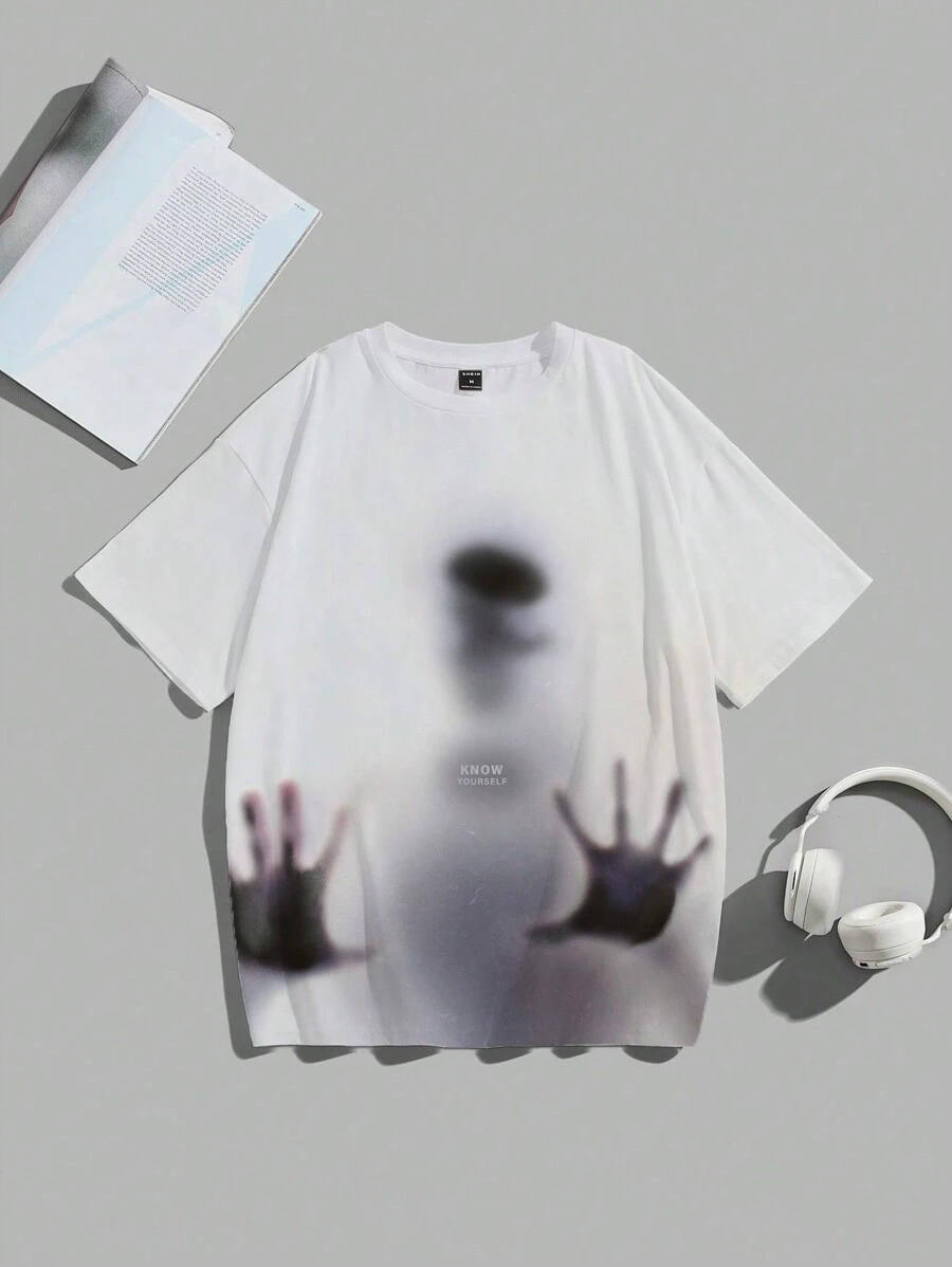 Camiseta Impresa Para Hombres Con Silueta Borrosa - Multicolor - Ver 1