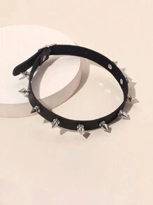 ROMWE Grunge Punk 1 件哥特朋克风格 PU 皮革项圈项链，带尖刺饰钉，适合女士日常佩戴、万圣节 - 黑色 - 查看 3