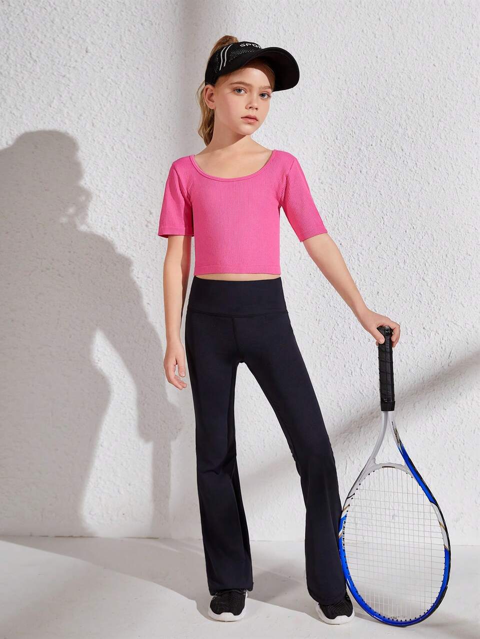 Tween Girls' Basic Round Neck Short Sleeve Ribbed T-Shirt