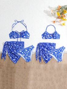 Teen Girl Youth Beach Style Rope Bikini Set With Print Design, Mommy And Me Matching Outfits (2 Sets Sold Separately) Summer Beach - Multicolor - View 6