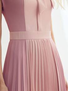 MOTF PREMIUM SOLID BOW MOCK NECK PLEATED HEM DRESS,SUMMER OUTFITS