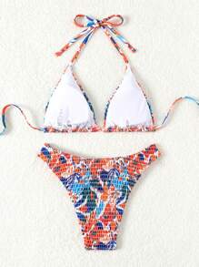 SHEIN Swim Women's 2-Piece Floral Print Bra & Bikini Set Bottom Bikini Set, Random Style, Perfect For Summer Beach - Multicolor - View 7