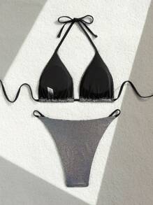 Swim SXY Women's Special Fabric Sexy Bikini Set For Summer Beach Holiday - Black - View 8