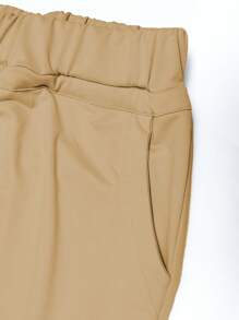 INAWLY Pantalones Capri De Cintura Alta Y Cordón Sólido Para Mujer - Marrón - Ver 4