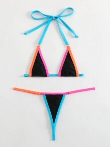 Swim Vcay Set bikini da donna con collo alto a colori per spiaggia estiva, set bikini micro