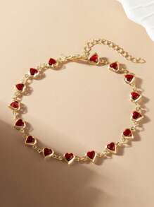 1pc Heart-shaped Colorful Anklet - Red - View 1