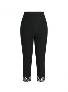 SHEIN Clasi Women's Burnout Flower Pattern Patchwork Leggings - Black - View 5