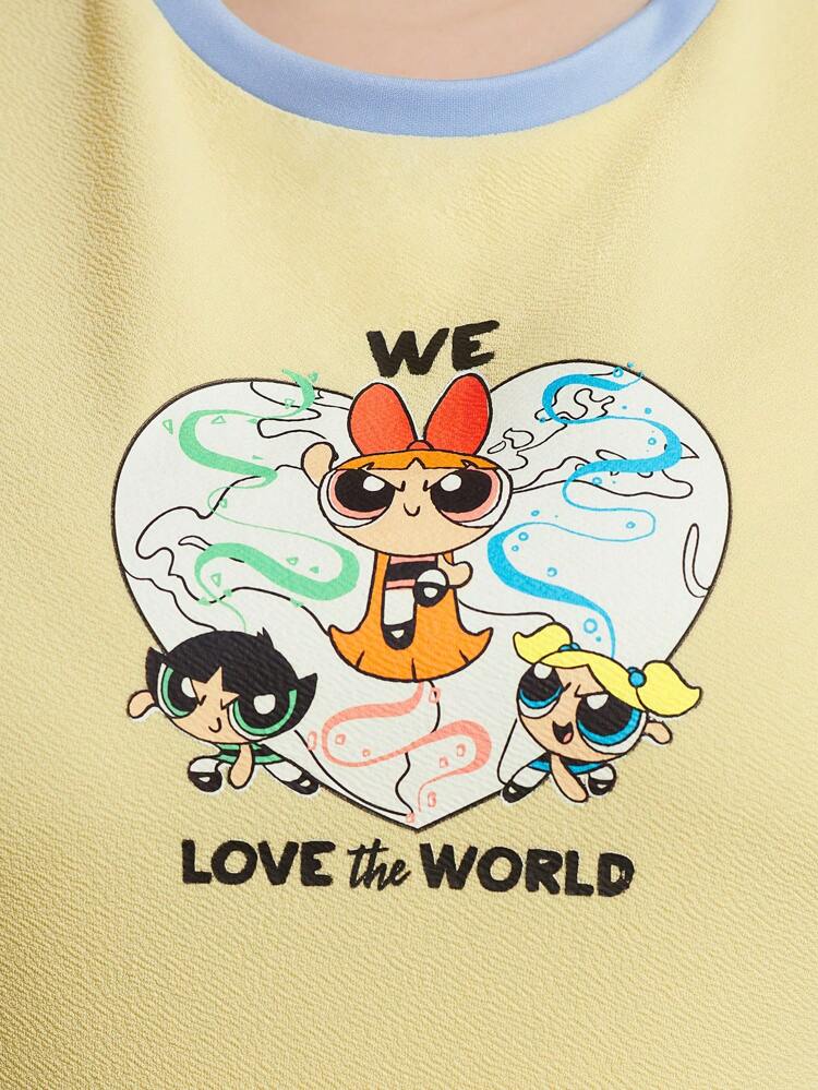 Plus Cartoon And Letter Graphic Ringer Dress