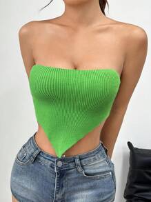 SHEIN EZwear Casual Classic Staple Strapless Knitted Top - Green - View 4