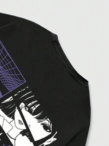 ROMWE MEN Anime Men Figure Graphic Tee - Black - View 7
