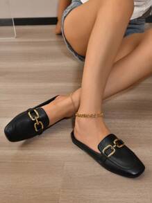 Women's Flat Shoes, Metal Chain Decor, Closed Toe Sandals, Casual Dress Shoes