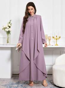 Al Najma 女式立领褶皱长袖阿拉伯朴素连衣裙