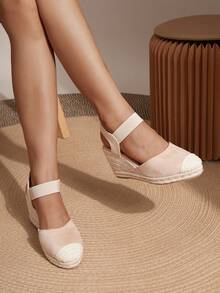 Styleloop Của phụ nữ Thoải mái Và Đúng mốt Nêm Gót chân Dép xăng đan Với Espadrille Nền tảng , Khóa Dây đeo mắt cá chân Và Da lộn Vamp , Hoàn hảo Đối với Kỳ nghỉ - Màu be - Xem 5