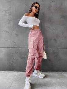 SHEIN Unity Calça Cargo Casual Solta Feminina Fashion - Rosa chiclete - Visão 5