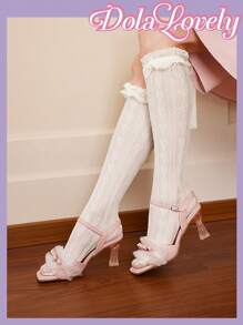 Dola Lovely Women'S Mesh Lace Flower Embellished High-Heeled Sandals - Pink - View 8