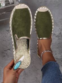 Của phụ nữ Đúng mốt Da lộn Con la Ngư dân Giày phẳng , Thích hợp Đối với Mặc hàng ngày - xanh quân đội - Xem 1