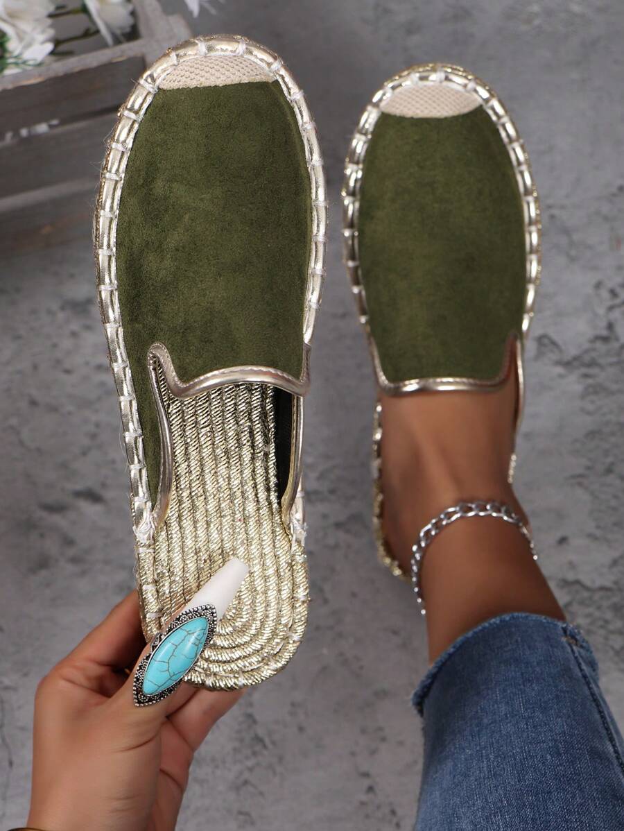 Của phụ nữ Đúng mốt Da lộn Con la Ngư dân Giày phẳng , Thích hợp Đối với Mặc hàng ngày - xanh quân đội - Xem 1