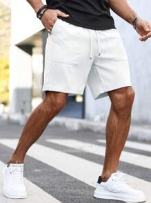 Manfinity Homme Nam Lỏng lẻo phù hợp Eo dây rút Quần short Với Nghiêng Túi - trắng - Xem 4