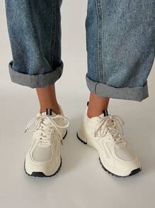 SRSOO 2025 新款学生运动鞋，休闲复古硫化运动鞋，百搭学院风厚底女式 Gump 鞋 - 米色 - 查看 4