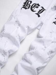 Manfinity EMRG Men's Denim Pants With Letter Print And Distressed Design