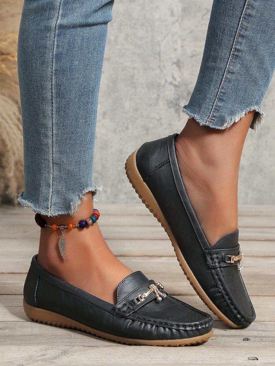 Comfortable Loafers Women's Spring/Autumn Thick Bottom Flat Bottom Shoes Casual Soft Bottom Fashionable Shoes - Black - View 1