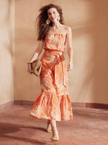 MOTF PREMIUM 熱帶花卉印花荷葉邊腰帶筒裙 - 彩色 - 查看 6