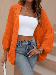 EMERY ROSE 休閑女士空心燕脂袖開襟羊毛衫 - 橘色 - 查看 6