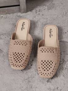 女款半拖鞋,春夏新款時尚休閒扁平低跟戶外/室內懶人涼鞋 - 卡其色 - 查看 4