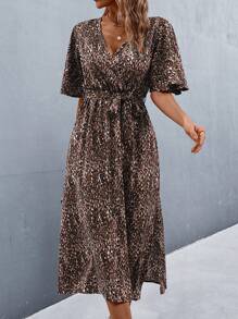 SHEIN Clasi Vestido con escote en V dividido y estampado completo de flores