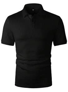 Manfinity Homme Men's Solid Color Short Sleeve Polo Shirt - Black - View 6