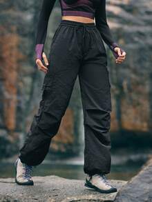 In My Nature Women's Drawstring Waist Cargo Outdoor Cargo Pants - Black - View 6