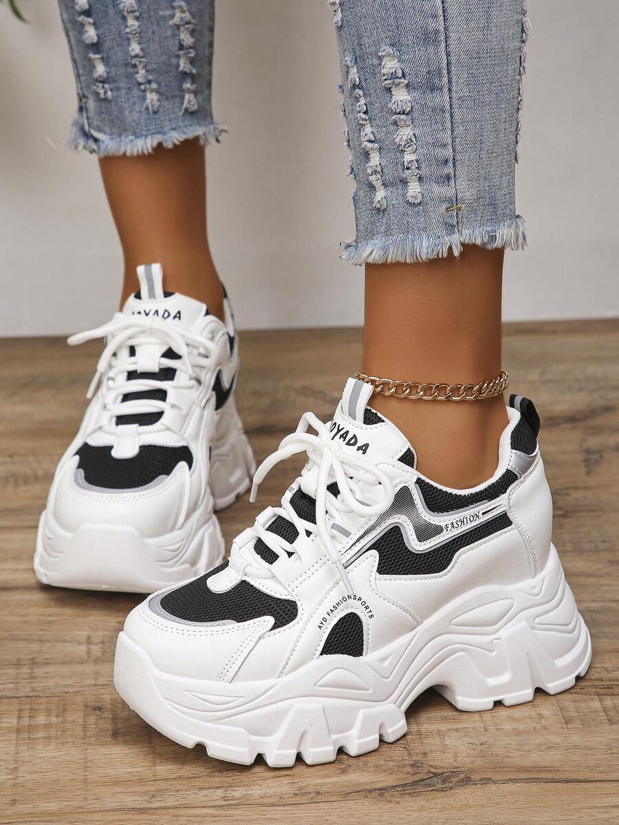 2023 Spring/Autumn Women's Chunky Sneakers, Breathable Mesh Design With Increased Height, Multi-Functional Casual Sports Shoes. - Black - View 1