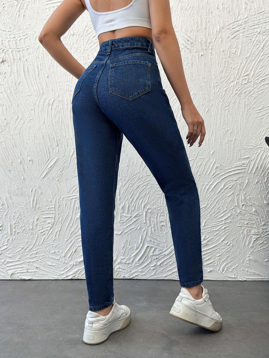 EURMUSE Ladies' Tapered Jeans With Pockets - Medium Wash - View 1