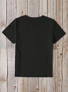 SHEIN Women's Slogan Printed Round Neck Short Sleeve T-Shirt Graphic Tees Women Tops - Black - View 2