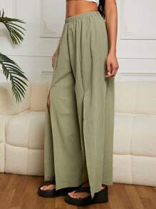 SHEIN EZwear 夏季休閒側邊分割萬用基本款女長褲