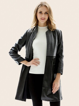 Women's Patchwork Leisure Stand Collar Long Sleeve Jacket