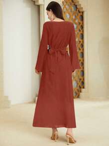 Al Najma 女式流苏长袖阿拉伯腰部拼布连衣裙