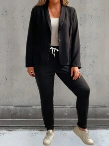 EMERY ROSE Conjunto De Traje De Color Sólido De Talla Grande