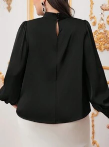 Modelyn 大尺碼女款長袖襯衫,搭配耀眼水鑽裝飾 - 黑色 - 查看 2