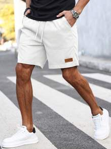 Manfinity Homme Nam Lỏng lẻo phù hợp Eo dây rút Quần short Với Nghiêng Túi - trắng - Xem 1