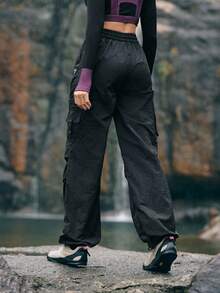 In My Nature Women's Drawstring Waist Cargo Outdoor Cargo Pants - Black - View 7