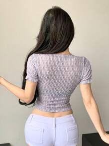DAZY Của phụ nữ Ngắn tay Dây rút Buộc Áo thun - Màu tím - Xem 5