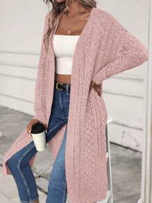 SHEIN LUNE Leisure Open Front Longline Cardigan Fall Winter Cloth For Women - Baby Pink - View 6