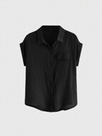 ROMWE Solid Button Front Shirt, School