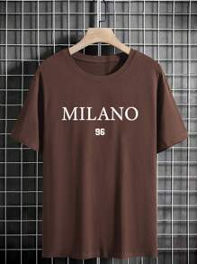 Manfinity Homme Men's Letter Printed Round Neck Short Sleeve T-Shirt - Brown - View 6